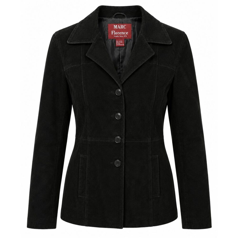 Marc Florence Women's Black Suede Leather Blazer Jacket Small